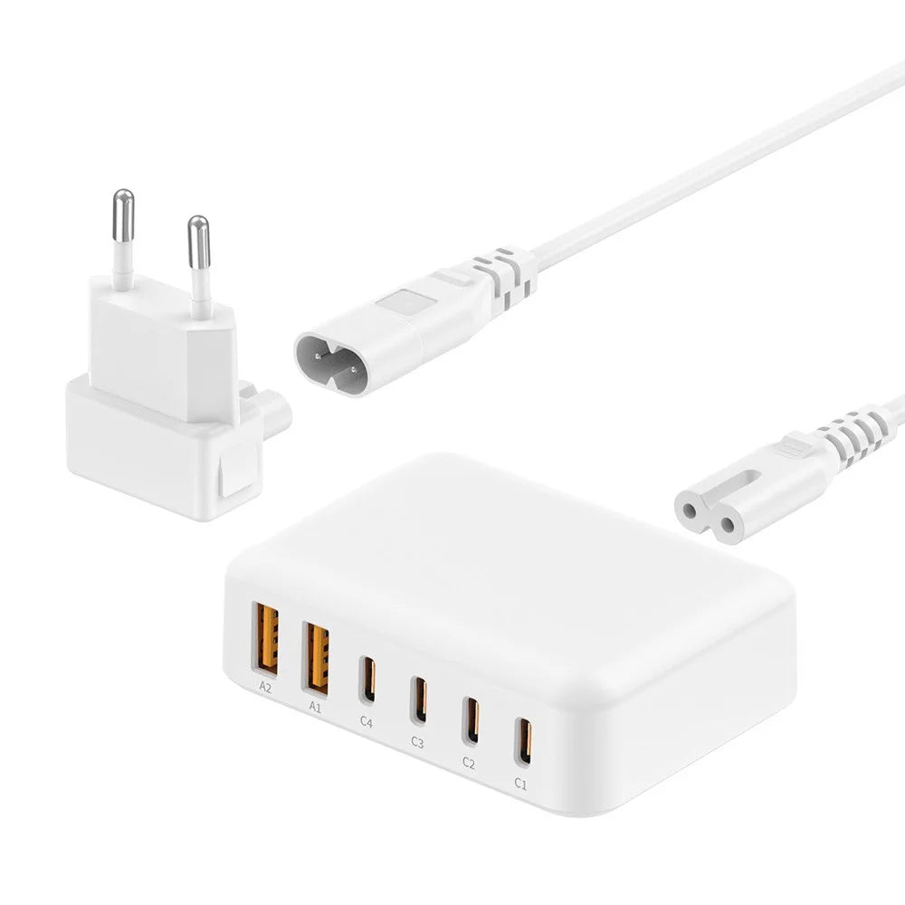 BUDI AC318EW 60W 6 Port Fast Charger 2 USB-A + 4 Type-C Travel Adapter Fast Charging with 1.5m Cable, EU Plug - 1