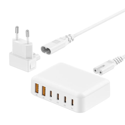 BUDI AC318EW 60W 6 Port Fast Charger 2 USB-A + 4 Type-C Travel Adapter Fast Charging with 1.5m Cable, EU Plug - 1
