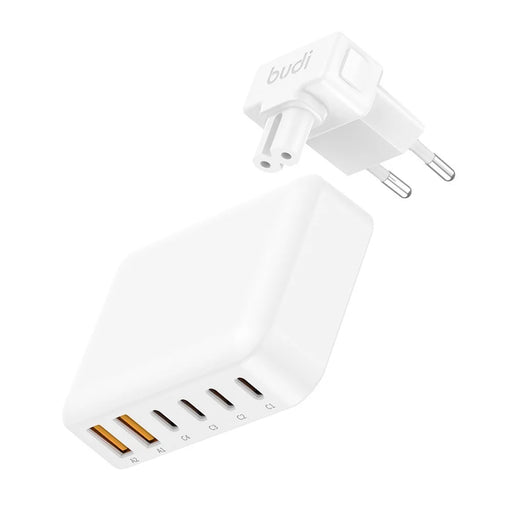 BUDI AC318EW 60W 6 Port Fast Charger 2 USB-A + 4 Type-C Travel Adapter Fast Charging with 1.5m Cable, EU Plug - 2