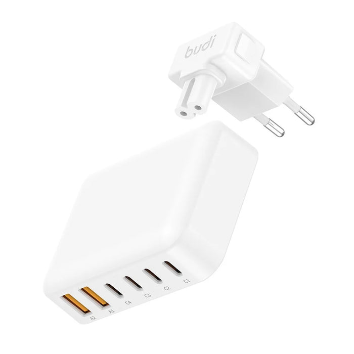 BUDI AC318EW 60W 6 Port Fast Charger 2 USB-A + 4 Type-C Travel Adapter Fast Charging with 1.5m Cable, EU Plug - 2
