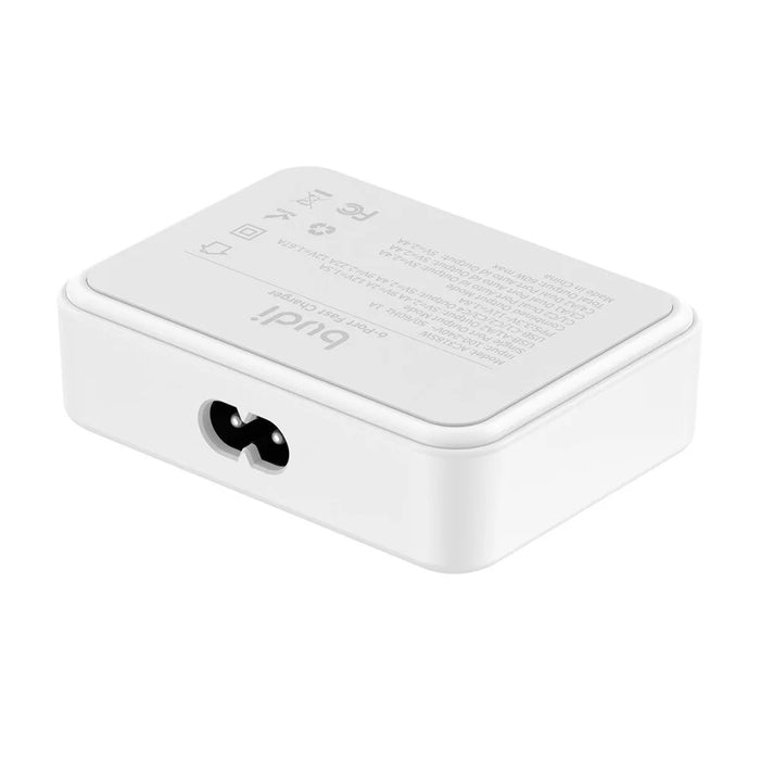 BUDI AC318EW 60W 6 Port Fast Charger 2 USB-A + 4 Type-C Travel Adapter Fast Charging with 1.5m Cable, EU Plug - 3