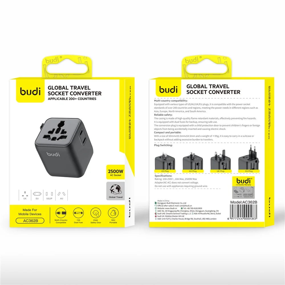 BUDI AC362B Global Travel Socket Converter Adapter Power Plug Wall Charger Block - 7