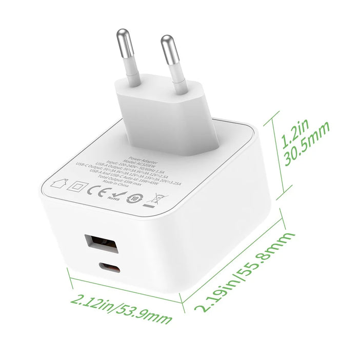 BUDI AC320EW 65W GaN Charger USB-A + USB-C Ports Fast Charging Power Adapter for Laptop / Notebook, EU Plug - 7