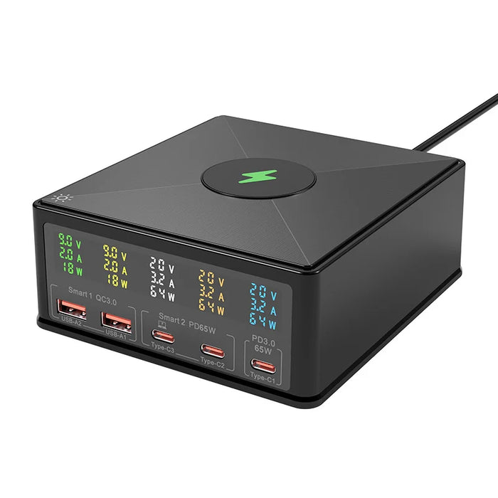 868H USB Charger Station Multi Port Desktop PD 160W Fast Charging Hub Wall Block with LCD Display - US Standard - 1