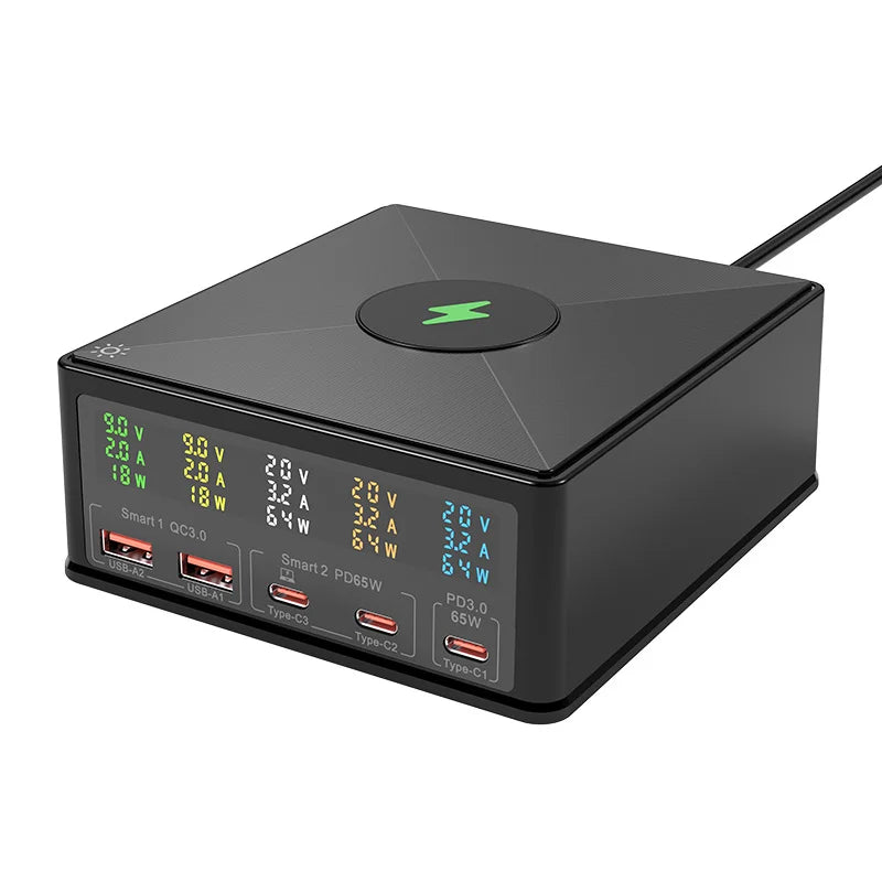 868H USB Charger Station Multi Port Desktop PD 160W Fast Charging Hub Wall Block with LCD Display - US Standard - 1