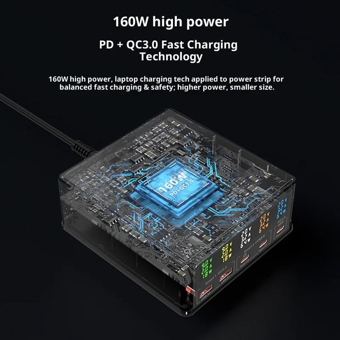 868H USB Charger Station Multi Port Desktop PD 160W Fast Charging Hub Wall Block with LCD Display - US Standard - 4