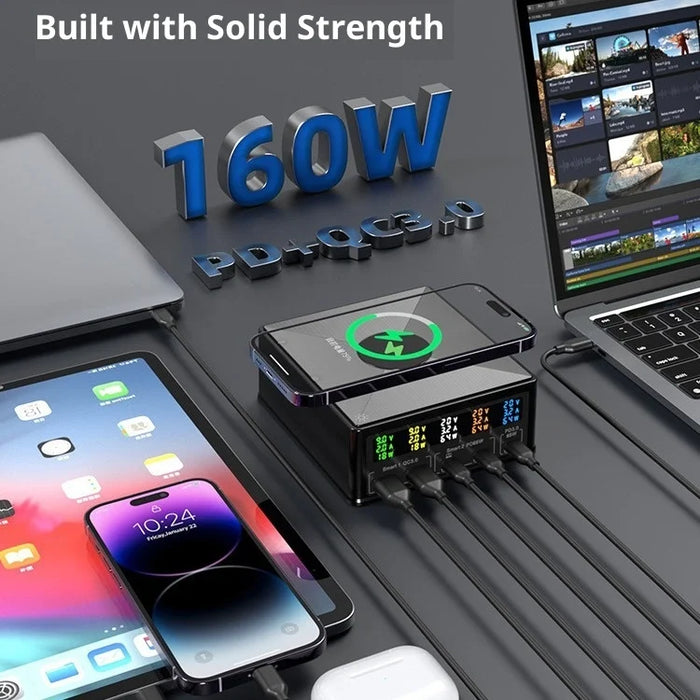 868H USB Charger Station Multi Port Desktop PD 160W Fast Charging Hub Wall Block with LCD Display - US Standard - 5
