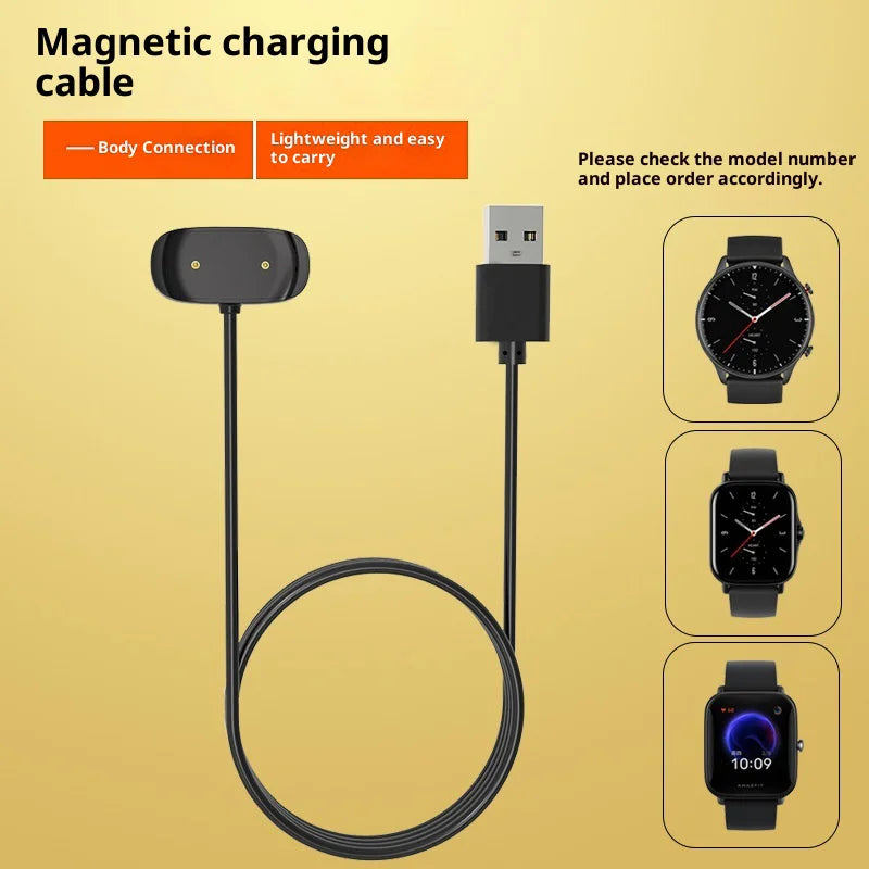 Magnetic Charger Cable for Huami Amazfit Active Edge / Bip 3 / GTS 4 Mini USB Smart Watch Charger Replacement - Black - 3