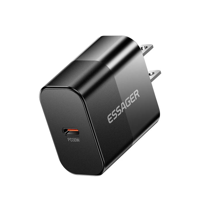 ESSAGER  ABS PD 30W Wall Charger USB-C Fast Charging Mobile Phone Adapter Safe Efficient Charger - Black  /  US Plug - 3