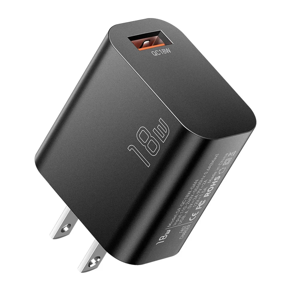 ESSAGER Max 18W Fast Charging USB Wall Charger Travel Power Adapter - Black  /  US Plug - 1