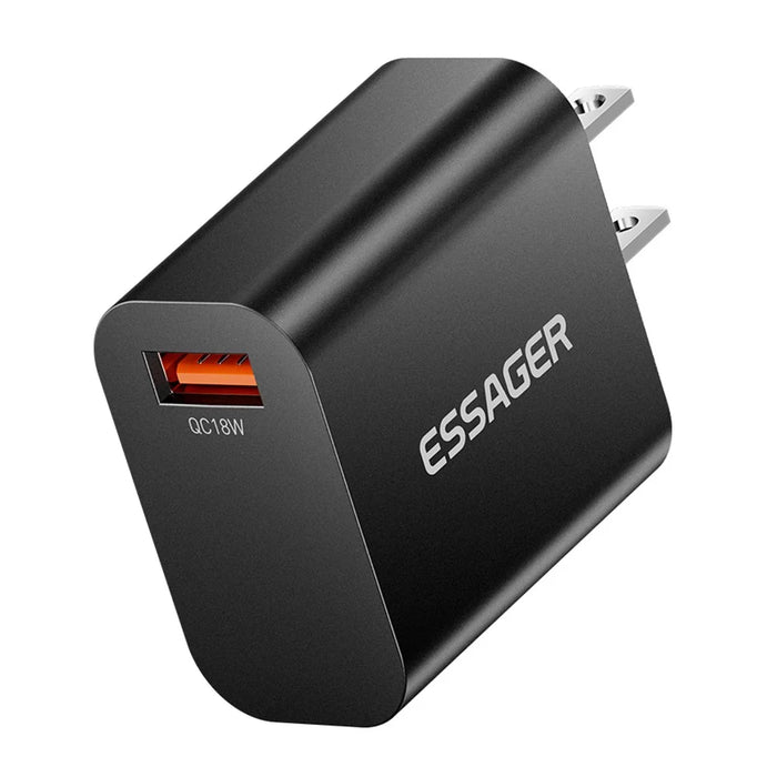 ESSAGER Max 18W Fast Charging USB Wall Charger Travel Power Adapter - Black  /  US Plug - 3