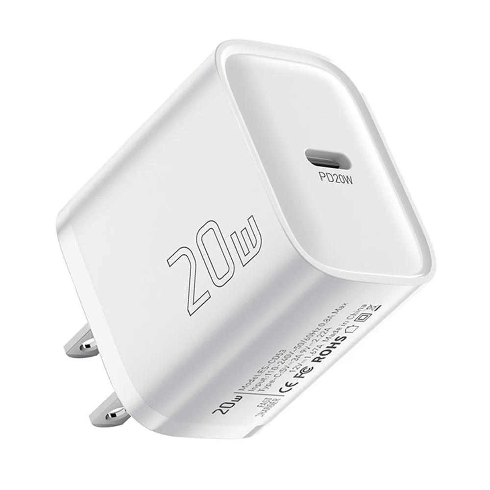 ESSAGER Max 20W USB-C Fast Charger PRO Chip Technology Power Adapter Mini Travel Charging Plug - White /  US Plug - 1
