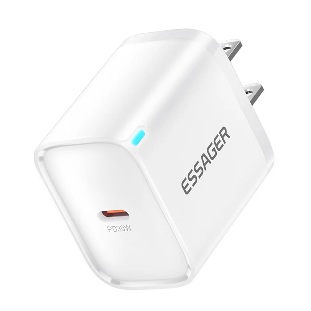 ESSAGER Max 30W USB-C Fast Charger PRO Chip Technology Power Adapter Mini Travel Charging Plug - White  /  US Plug - 2