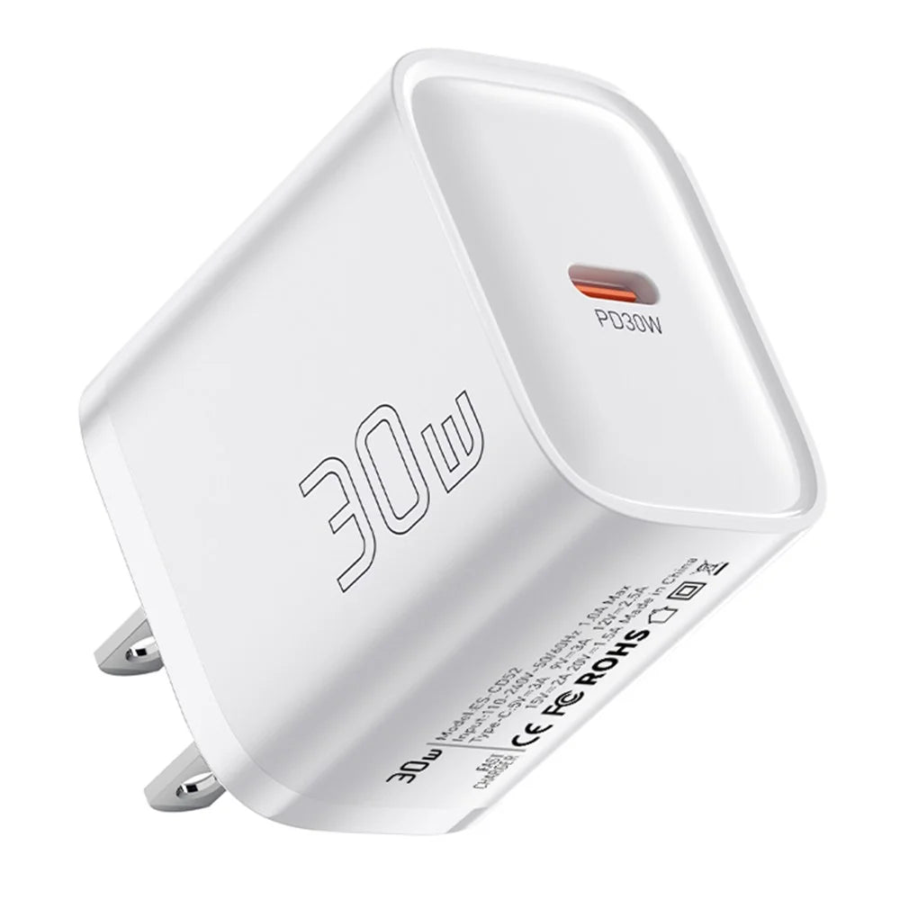 ESSAGER Max 30W USB-C Fast Charger PRO Chip Technology Power Adapter Mini Travel Charging Plug - White  /  US Plug - 4