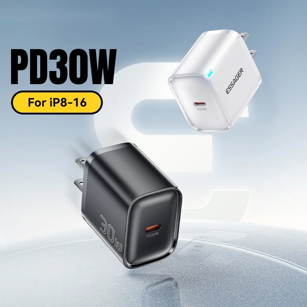 ESSAGER Max 30W USB-C Fast Charger PRO Chip Technology Power Adapter Mini Travel Charging Plug - White  /  US Plug - 5