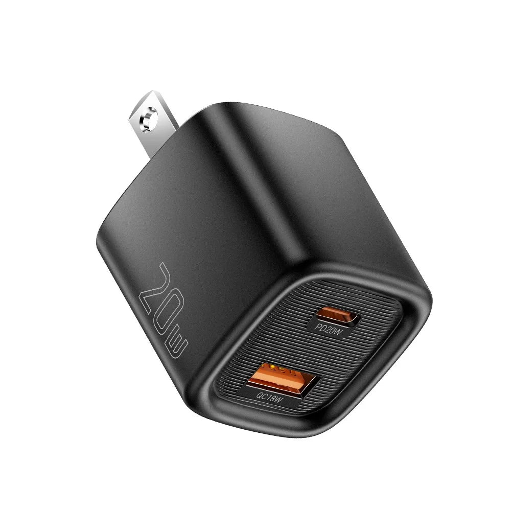 ESSAGER Max 20W Travel Charger Dual Port USB A + Type C Fast Charging Smart Temperature Control - Black  /  US Plug - 3