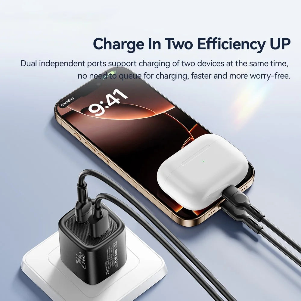ESSAGER Max 20W Travel Charger Dual Port USB A + Type C Fast Charging Smart Temperature Control - Black  /  US Plug - 7