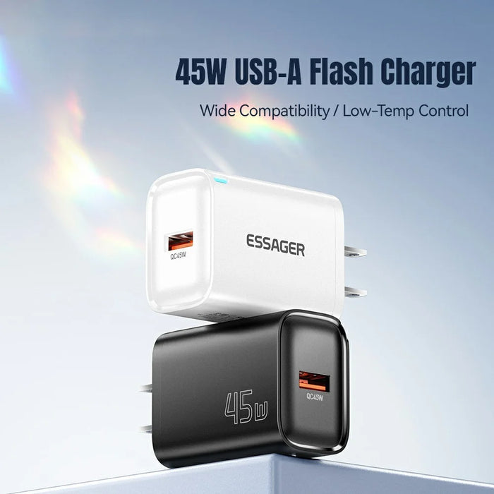 ESSAGER Max 45W USB-A Fast Charger Smart Temperature Control Power Wall Charger Adapter Portable - Black  /  US Plug - 3