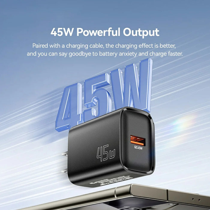 ESSAGER Max 45W USB-A Fast Charger Smart Temperature Control Power Wall Charger Adapter Portable - Black  /  US Plug - 4