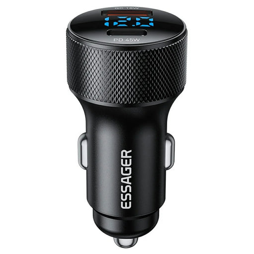 ESSAGER PD 45W Aluminum Alloy Car Charger USB-A  /  Type-C Dual Port PD3.0  /  QC3.0 Fast Charging Adapter - Black - 1