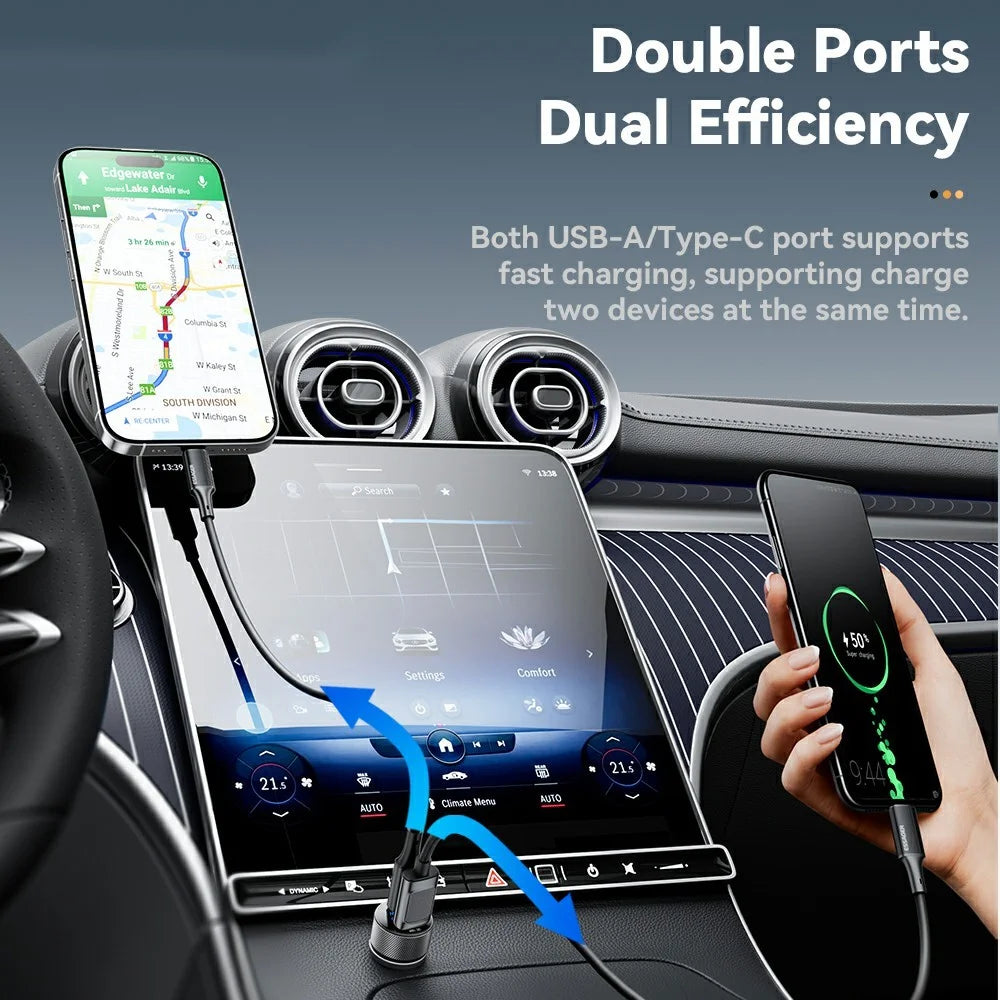 ESSAGER PD 45W Aluminum Alloy Car Charger USB-A  /  Type-C Dual Port PD3.0  /  QC3.0 Fast Charging Adapter - Black - 3