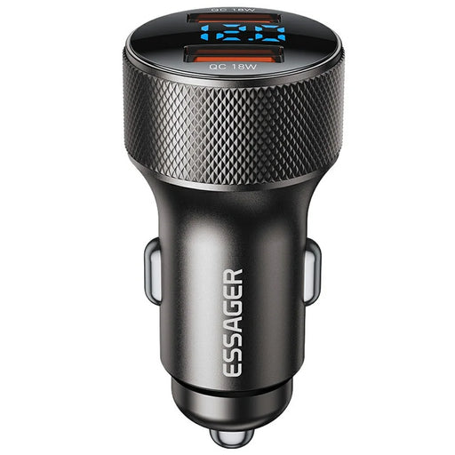 ESSAGER PD 36W Aluminum Alloy Fast Charging Car Charger Dual QC3.0 Digital Display Power Adapter - Grey - 1