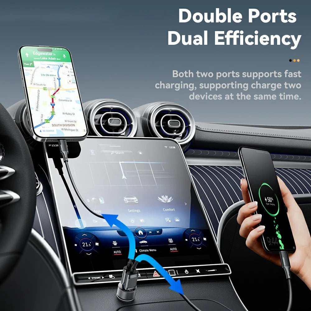 ESSAGER PD 36W Aluminum Alloy Fast Charging Car Charger Dual QC3.0 Digital Display Power Adapter - Grey - 3