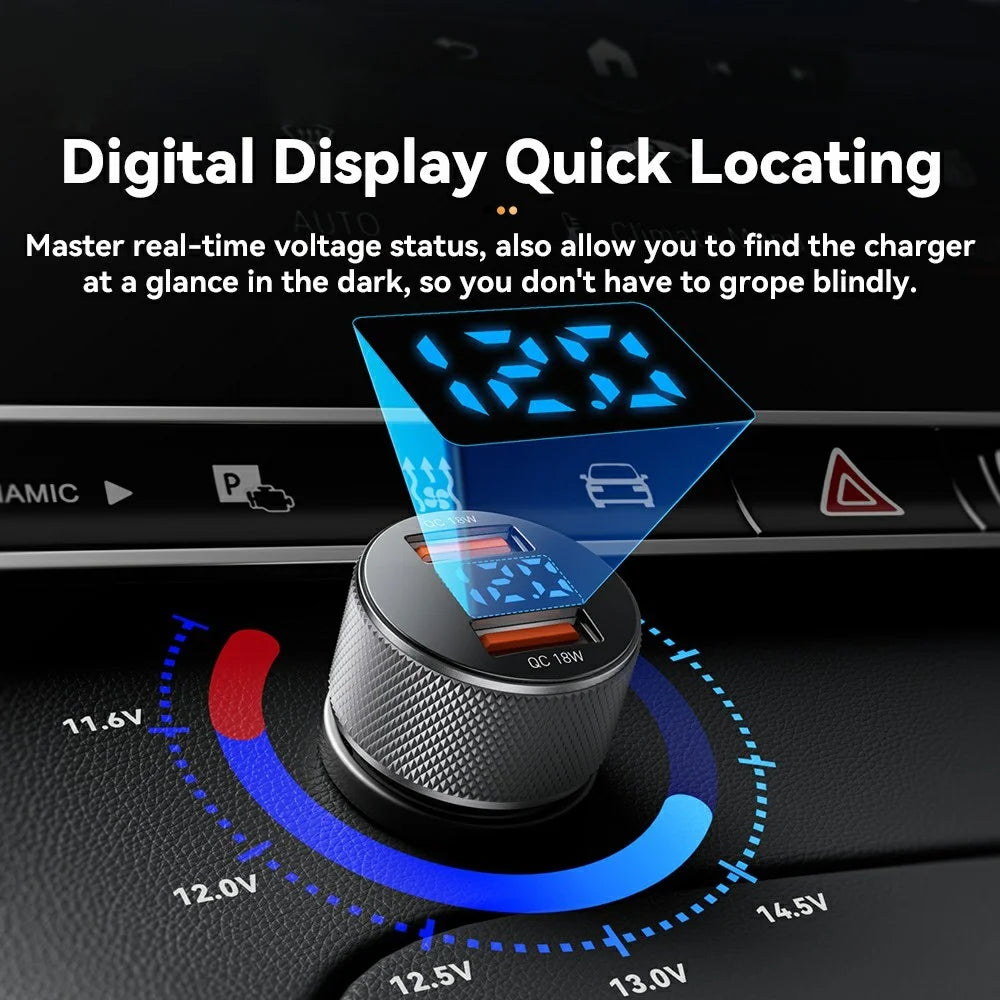 ESSAGER PD 36W Aluminum Alloy Fast Charging Car Charger Dual QC3.0 Digital Display Power Adapter - Grey - 4