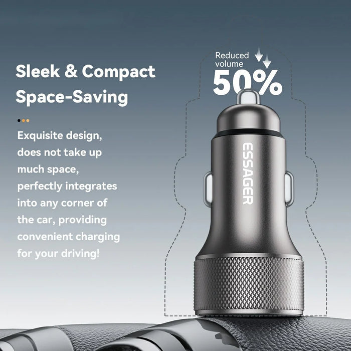 ESSAGER PD 36W Aluminum Alloy Fast Charging Car Charger Dual QC3.0 Digital Display Power Adapter - Grey - 5
