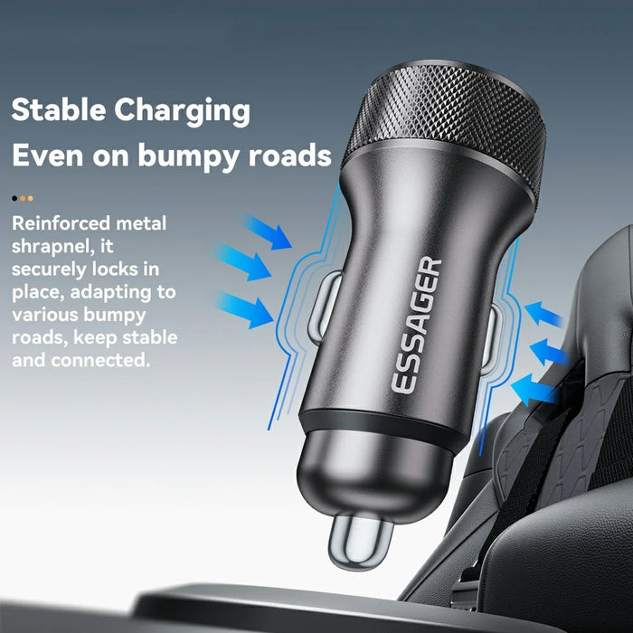 ESSAGER PD 36W Aluminum Alloy Fast Charging Car Charger Dual QC3.0 Digital Display Power Adapter - Grey - 7