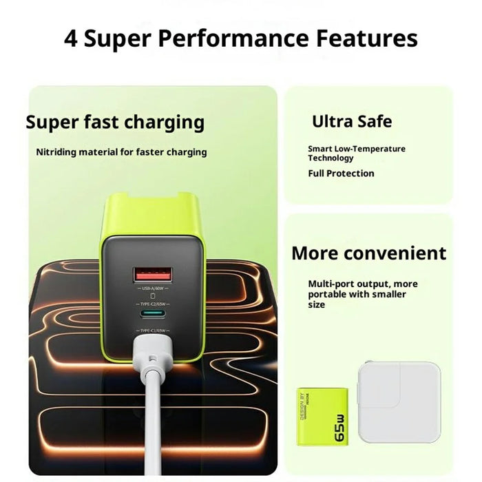 WEKOME WP-U45 65W GaN Charger Fast Charging Power Adapter with Multiple Ports - Green  /  EU Plug - 3