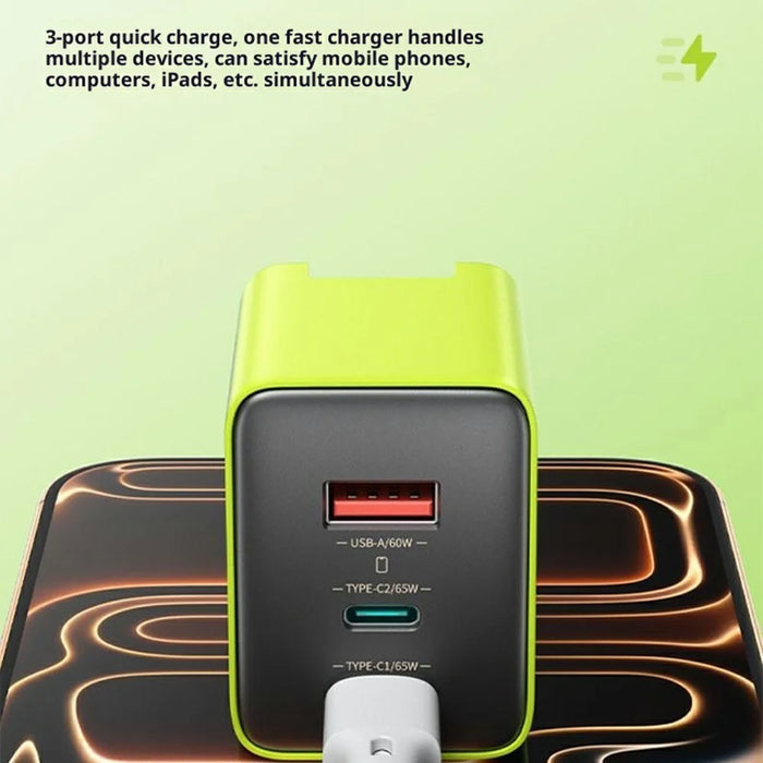 WEKOME WP-U45 65W GaN Charger Fast Charging Power Adapter with Multiple Ports - Green  /  EU Plug - 5