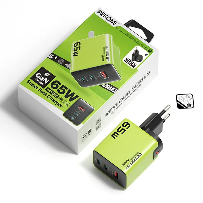 WEKOME WP-U45 65W GaN Charger Fast Charging Power Adapter with Multiple Ports - Green  /  EU Plug - 7