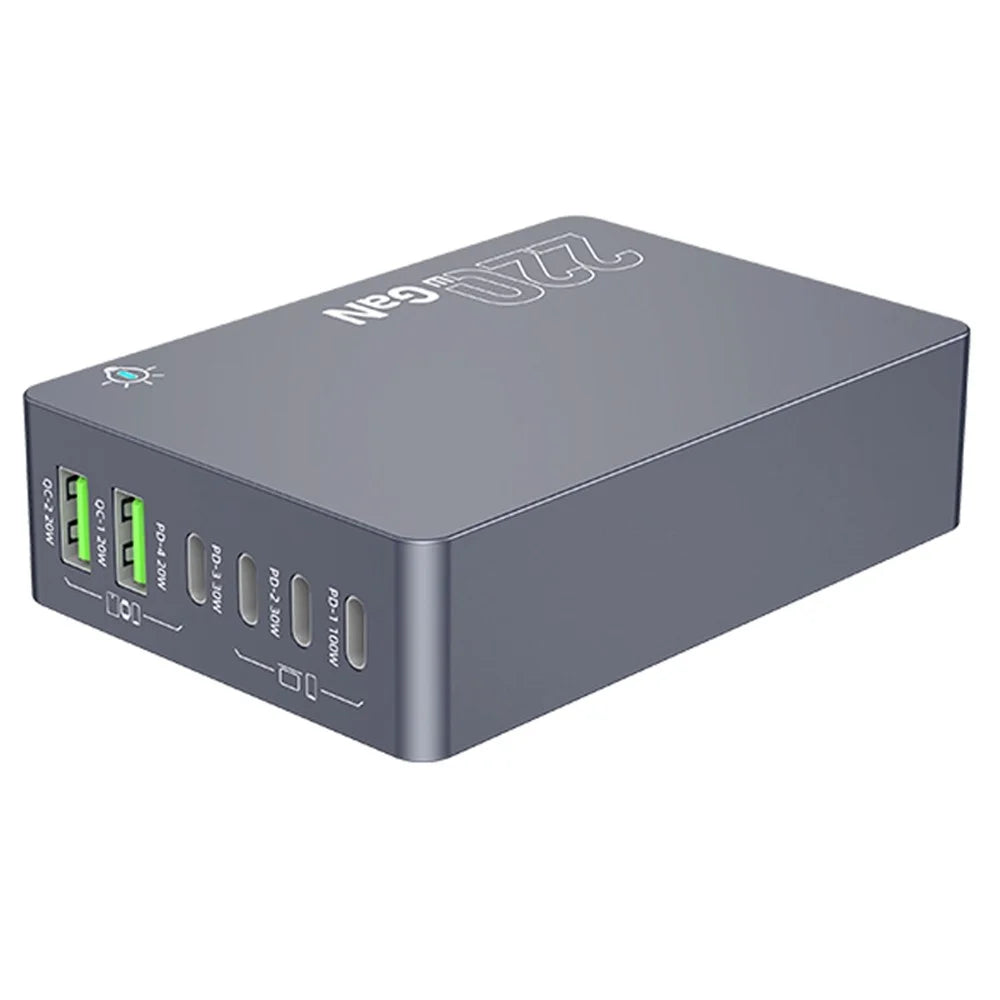 WLX-F8A Desktop Charging Station 6-Port GaN PD 220W (Actual Power 100W) USB-C Fast Charger Adapter - US Plug - 3