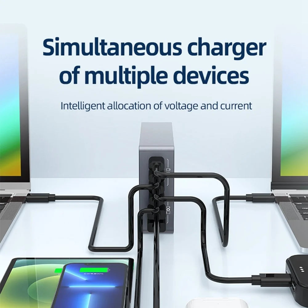 WLX-F8A Desktop Charging Station 6-Port GaN PD 220W (Actual Power 100W) USB-C Fast Charger Adapter - US Plug - 6