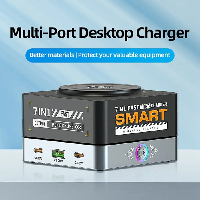WLX-R8C 7 in 1 65W PD QC Magnetic Wireless Desktop Charger 80W USB-C Charging Station Smart Power Adapter - US Plug - 4