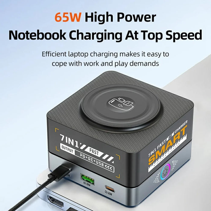 WLX-R8C 7 in 1 65W PD QC Magnetic Wireless Desktop Charger 80W USB-C Charging Station Smart Power Adapter - US Plug - 6