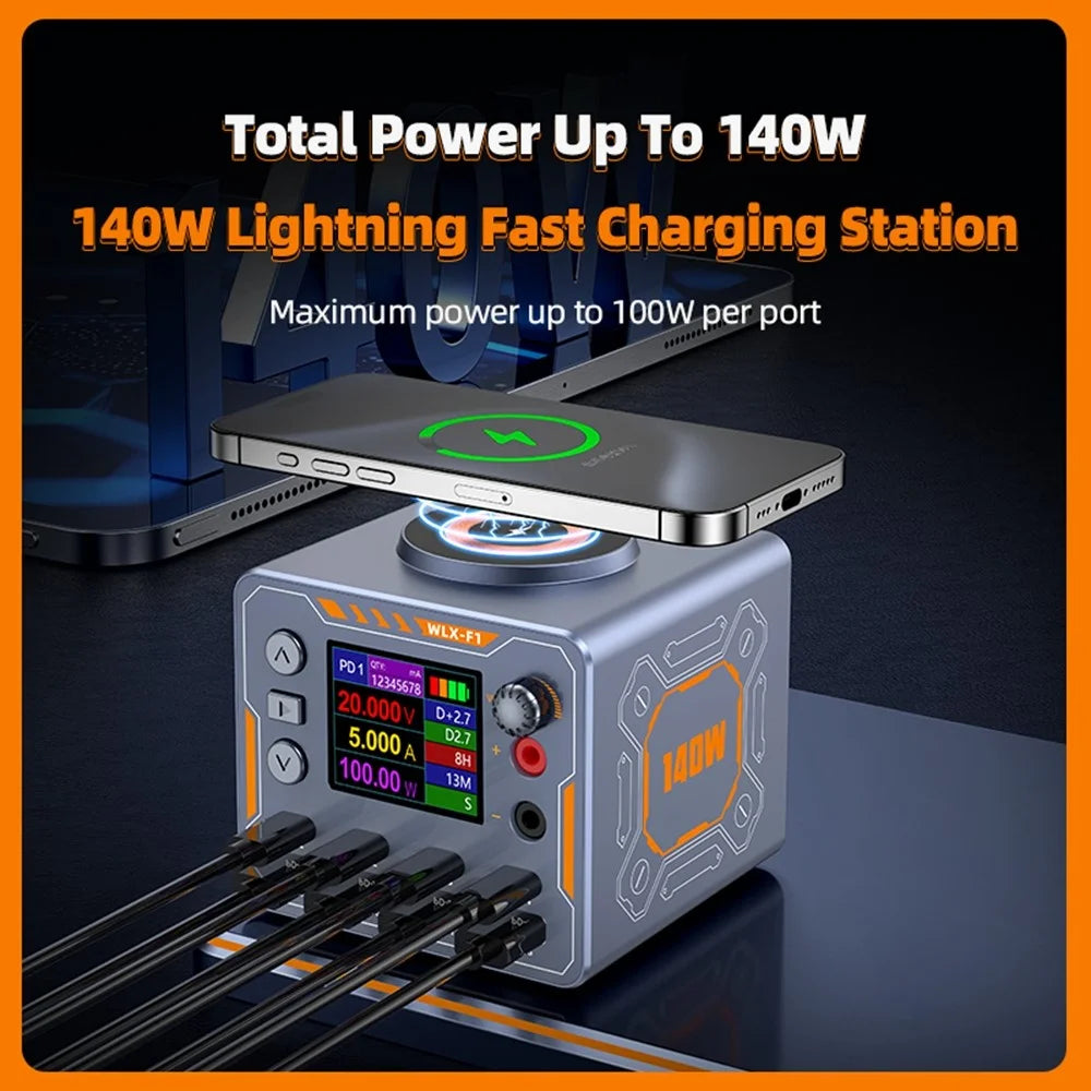 WLX-F1 140W 8 Port Wireless Fast Charger PD QC3.0 Multi-Device Charging Station for Laptop Phone - US Plug - 5