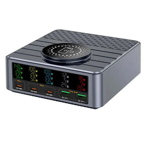 WLX-F2 260W QC4.0 GaN Desktop Fast Charger 140W PD3.1 Wireless Charging Station with Digital Display for Laptop Tablet - US Plug - 1