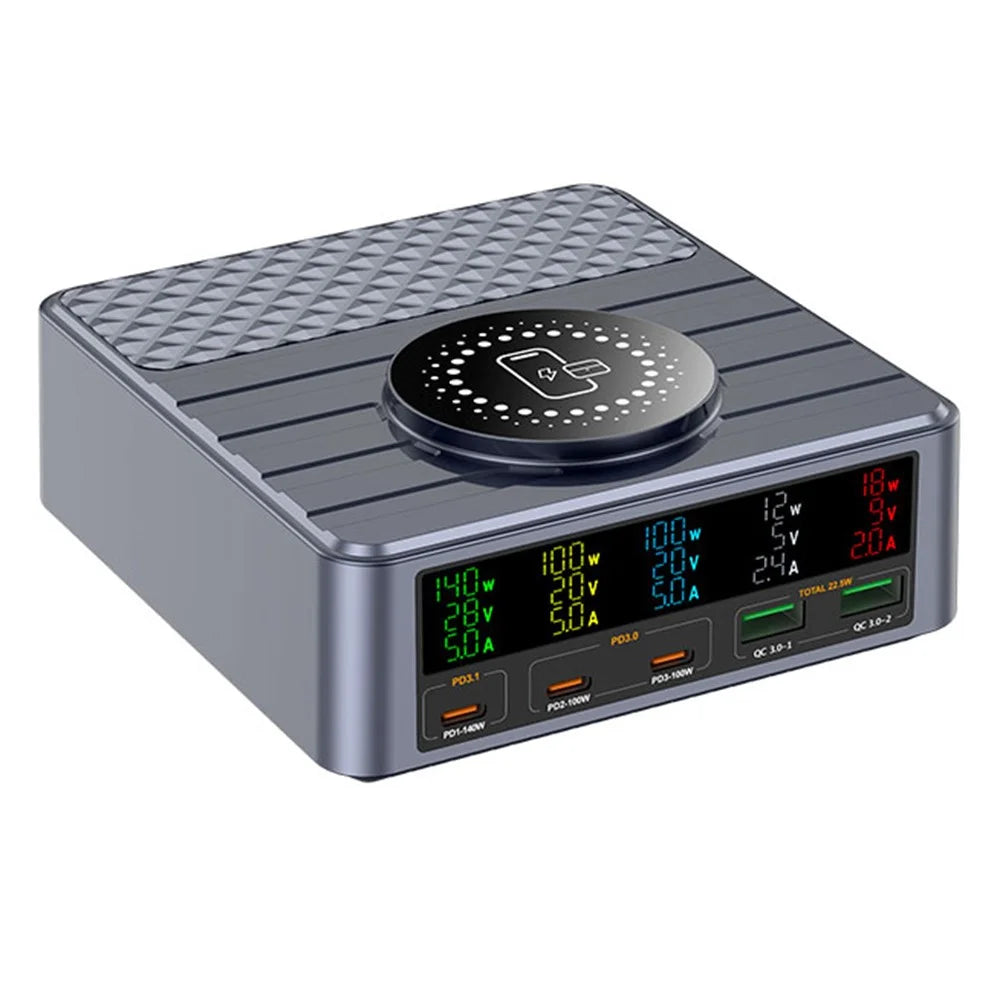 WLX-F2 260W QC4.0 GaN Desktop Fast Charger 140W PD3.1 Wireless Charging Station with Digital Display for Laptop Tablet - US Plug - 3