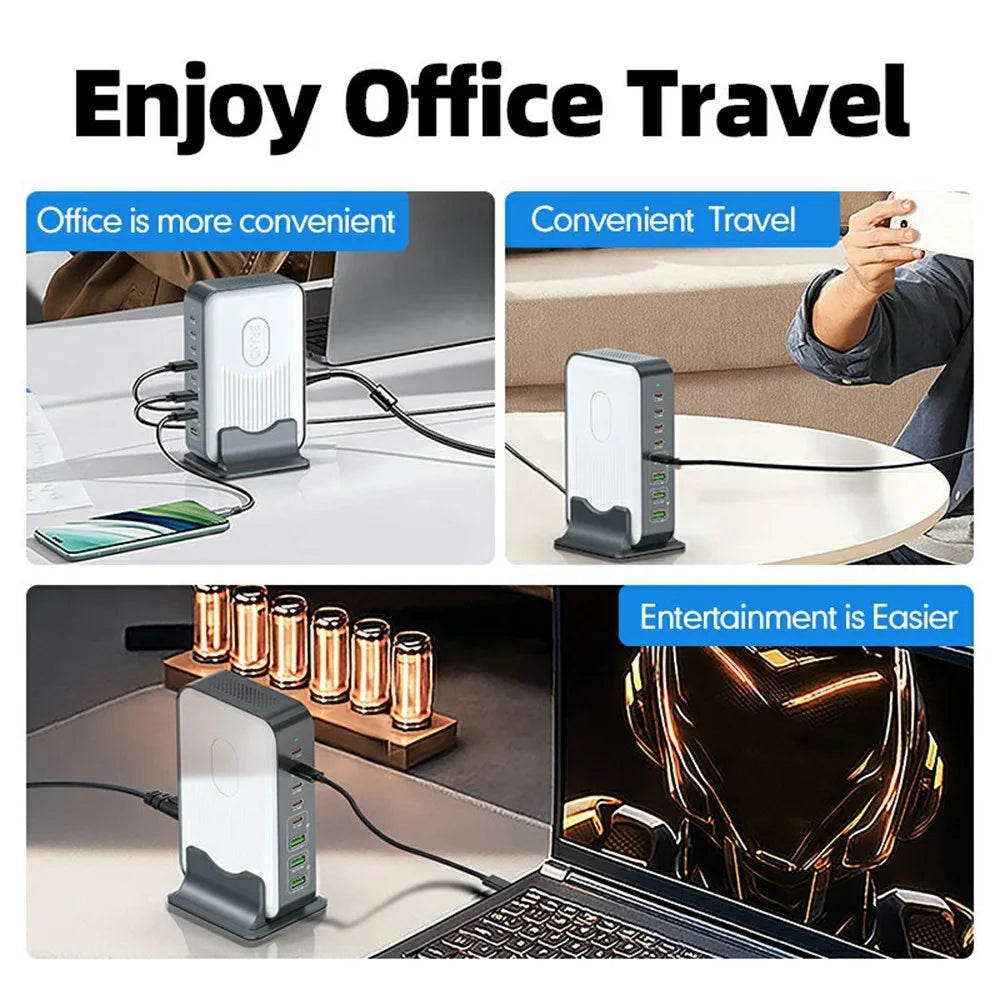 WLX-F8B 200W Desktop Charging Station with Base, 8-Port GaN USB-C PD 100W Fast Charger Adapter for Laptops / Tablets / Phones - US Plug - 6
