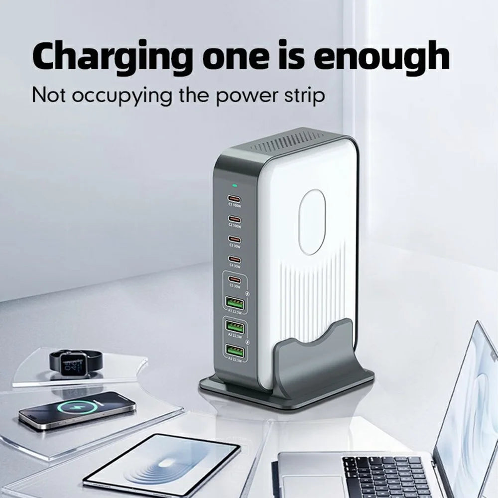 WLX-F8B 200W Desktop Charging Station with Base, 8-Port GaN USB-C PD 100W Fast Charger Adapter for Laptops / Tablets / Phones - US Plug - 7