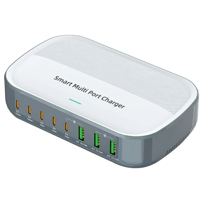 WLX-F8C 200W Desktop Charging Station 8-Port GaN USB-C PD 100W Charger Adapter for Laptops / Tablets / Phones Fast Charging Hub - US Plug - 1