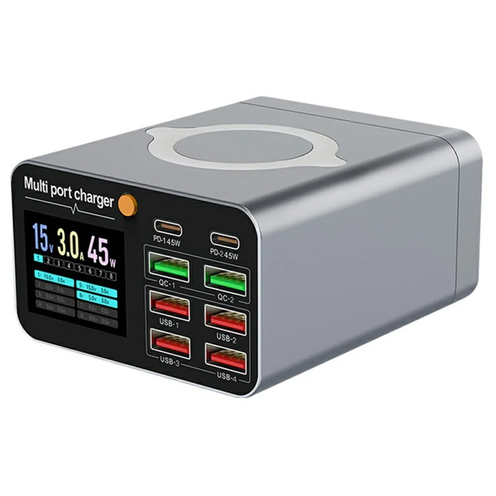 WLX-M2 80W Desktop Charger Adapter 8 Port GaN USB C PD 45W Charging Station Support Wireless Charging - US Plug - 1