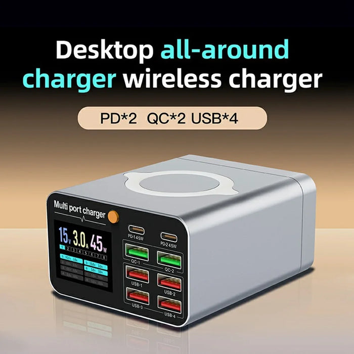 WLX-M2 80W Desktop Charger Adapter 8 Port GaN USB C PD 45W Charging Station Support Wireless Charging - US Plug - 5