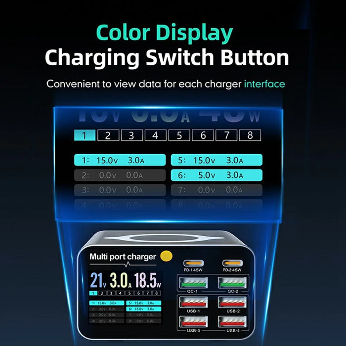 WLX-M2 80W Desktop Charger Adapter 8 Port GaN USB C PD 45W Charging Station Support Wireless Charging - US Plug - 6