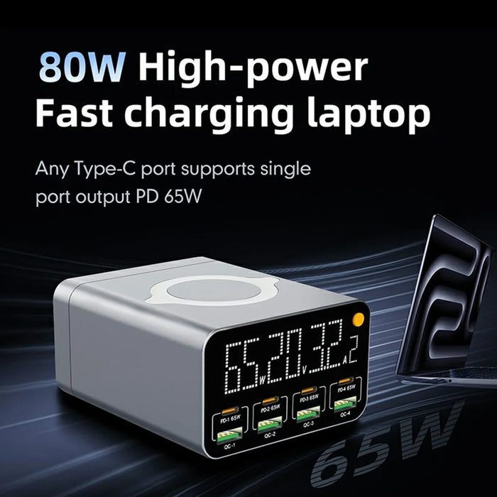 WLX-M3 9 in 1 80W GaN Charging Station PD QC Fast Charger Desktop Hub with Wireless Charger - US Plug - 3