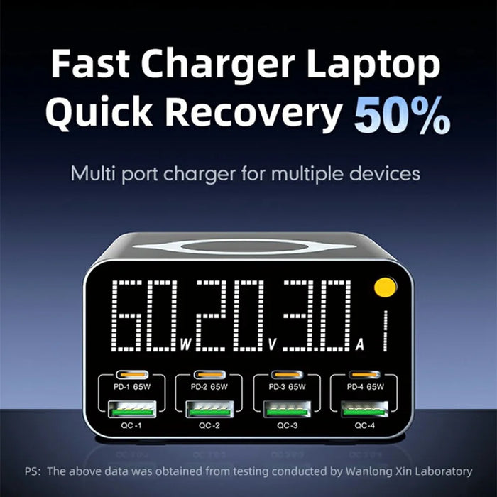 WLX-M3 9 in 1 80W GaN Charging Station PD QC Fast Charger Desktop Hub with Wireless Charger - US Plug - 4