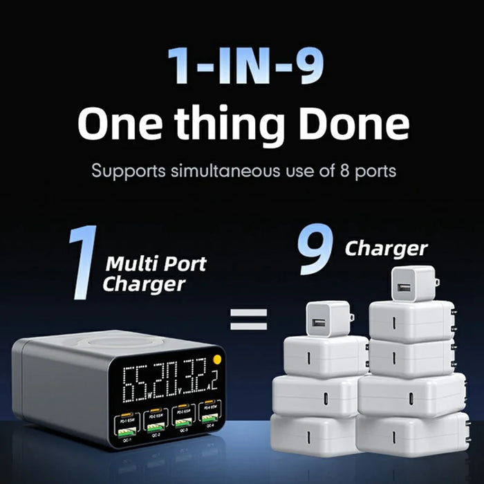 WLX-M3 9 in 1 80W GaN Charging Station PD QC Fast Charger Desktop Hub with Wireless Charger - US Plug - 5