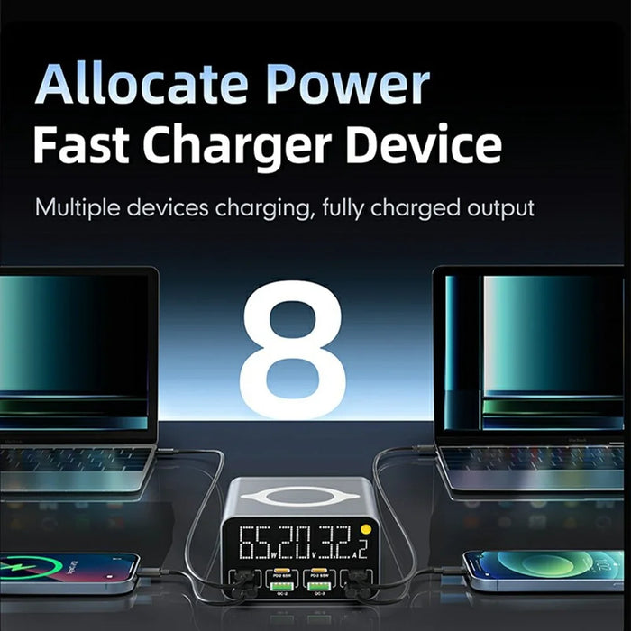 WLX-M3 9 in 1 80W GaN Charging Station PD QC Fast Charger Desktop Hub with Wireless Charger - US Plug - 6